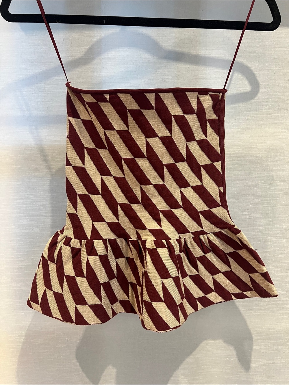 Lucy Paris Burgundy & Cream Geometric Peplum Cami